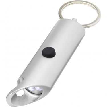 Logo trade business gifts image of: Flare RCS recycled aluminium IPX LED light and bottle opener with keychain