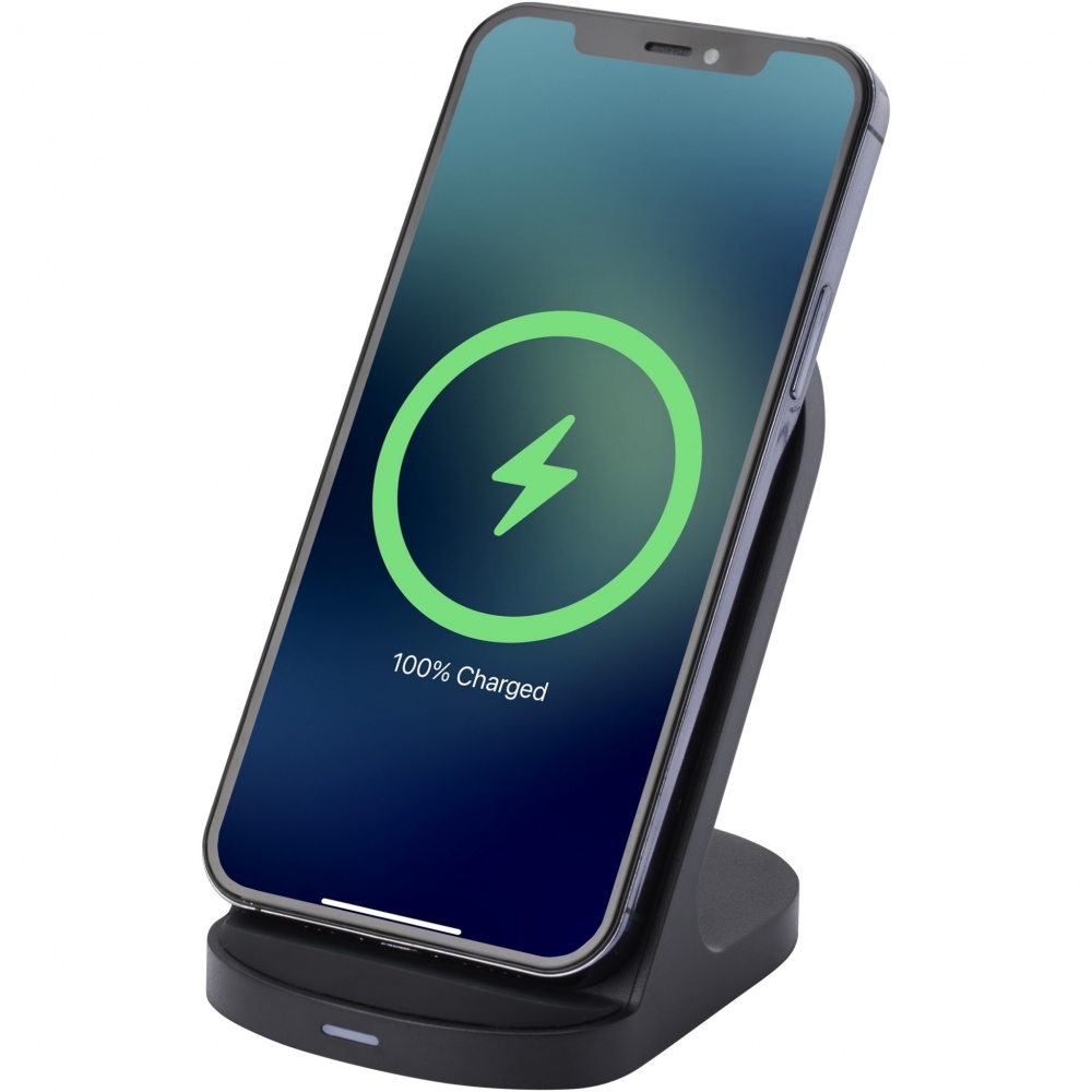 Logo trade promotional item photo of: Loop 15W dual coil RCS recycled plastic wireless charging stand