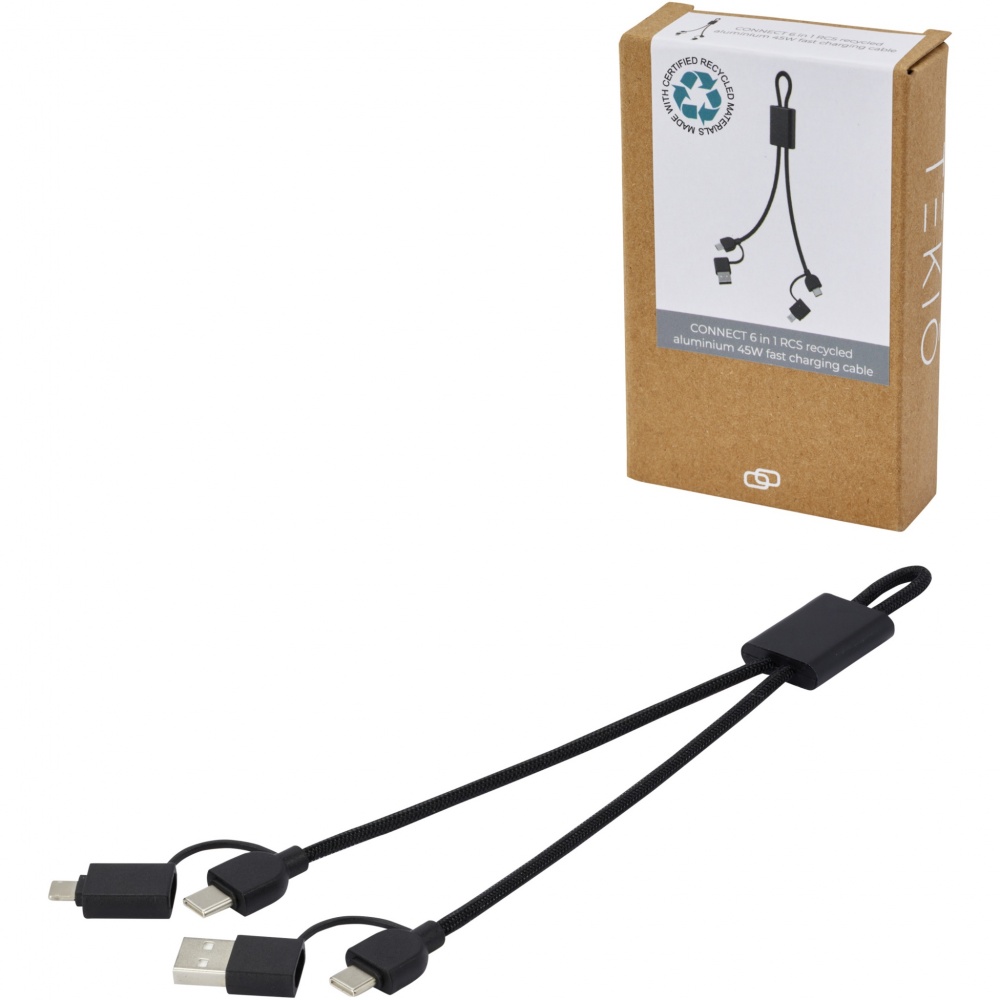 Logotrade promotional products photo of: Connect 6-in-1 RCS recycled aluminium 45W quick charge & data transfer cable