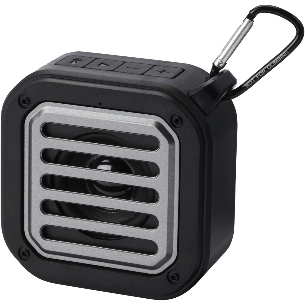 Logotrade promotional giveaways photo of: Solo 3W IPX5 RCS recycled plastic solar Bluetooth® speaker with carabiner 