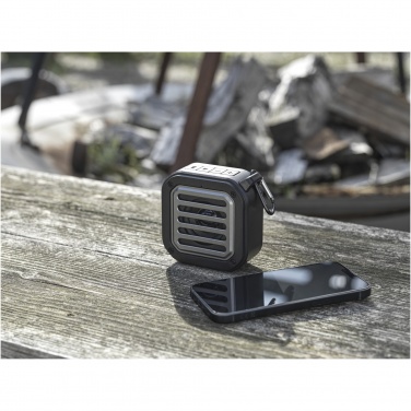 Logo trade promotional giveaways picture of: Solo 3W IPX5 RCS recycled plastic solar Bluetooth® speaker with carabiner 