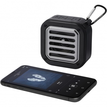 Logo trade corporate gifts image of: Solo 3W IPX5 RCS recycled plastic solar Bluetooth® speaker with carabiner 