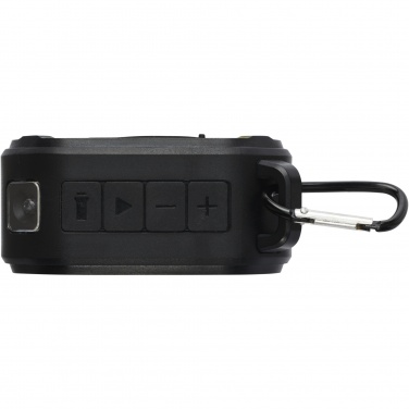 Logotrade promotional item picture of: Solo 3W IPX5 RCS recycled plastic solar Bluetooth® speaker with carabiner 