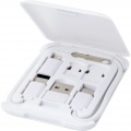 Savvy recycled plastic modular charging cable with phone holder, White