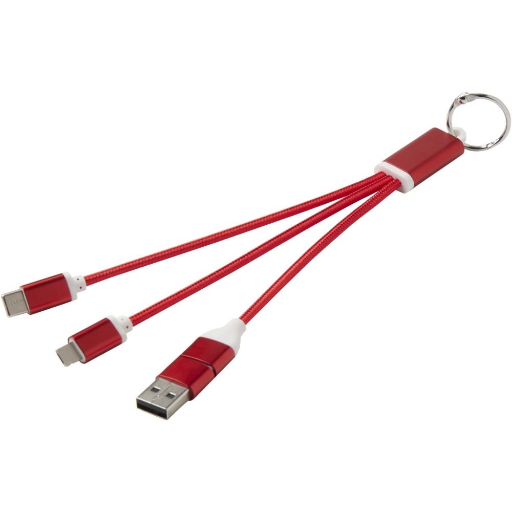 Logo trade advertising products image of: Metal 4-in-1 recycled aluminium charging cable with keychain