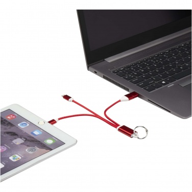 Logo trade promotional merchandise image of: Metal 4-in-1 recycled aluminium charging cable with keychain