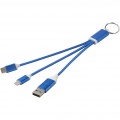 Metal 4-in-1 recycled aluminium charging cable with keychain, Royal blue