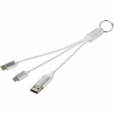 Logo trade promotional giveaways image of: Metal 4-in-1 recycled aluminium charging cable with keychain