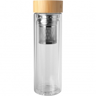 Logo trade promotional item photo of: Bailey 400 ml borsilicate glass infuser bottle with bamboo lid