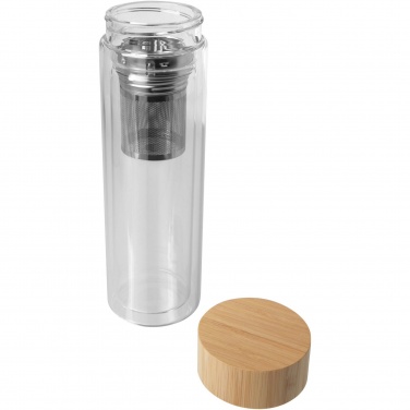 Logo trade advertising product photo of: Bailey 400 ml borsilicate glass infuser bottle with bamboo lid