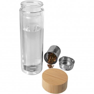 Logo trade promotional gift photo of: Bailey 400 ml borsilicate glass infuser bottle with bamboo lid