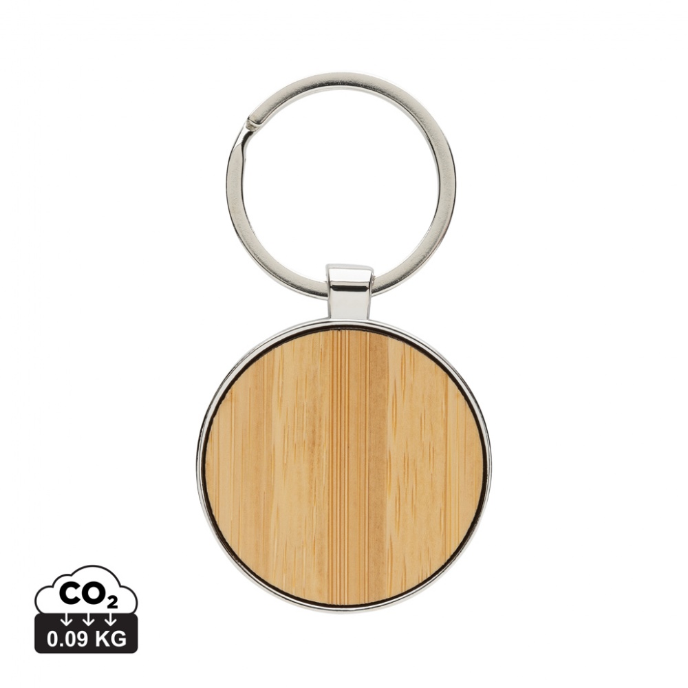 Logo trade promotional merchandise image of: RCS recycled zinc alloy round keychain with bamboo