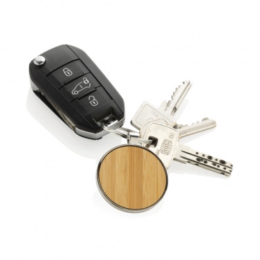 Logo trade promotional giveaways picture of: RCS recycled zinc alloy round keychain with bamboo