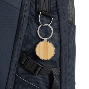 Logo trade promotional giveaway photo of: RCS recycled zinc alloy round keychain with bamboo