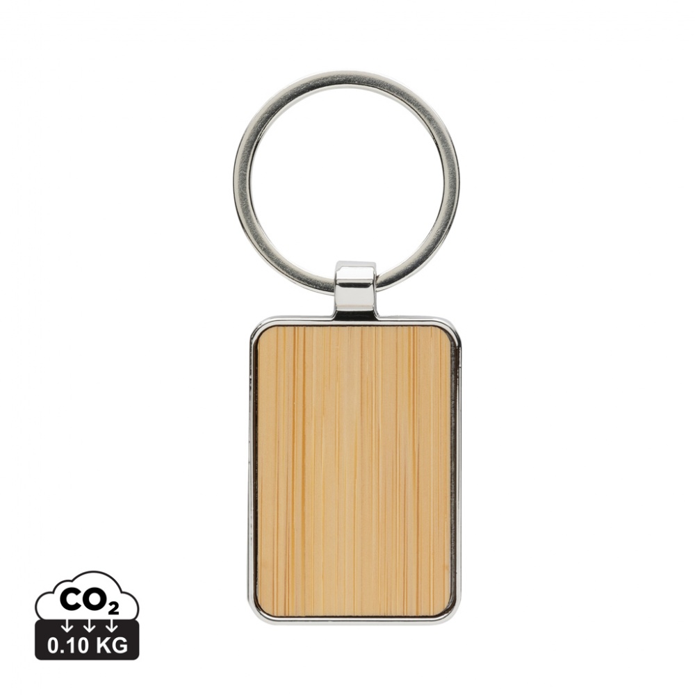 Logo trade corporate gifts picture of: RCS recycled zinc alloy rectangle keychain with bamboo