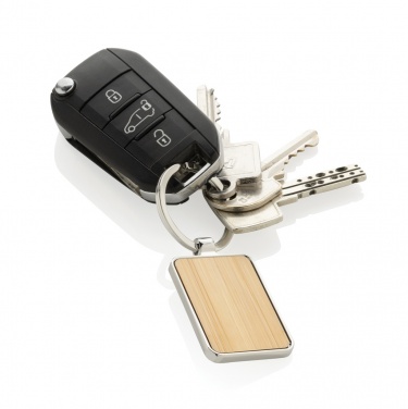 Logo trade promotional items image of: RCS recycled zinc alloy rectangle keychain with bamboo