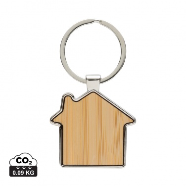 Logotrade promotional item image of: RCS recycled zinc alloy house keychain with bamboo