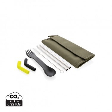 Logo trade promotional merchandise picture of: Tierra 2pcs straw and cutlery set in pouch