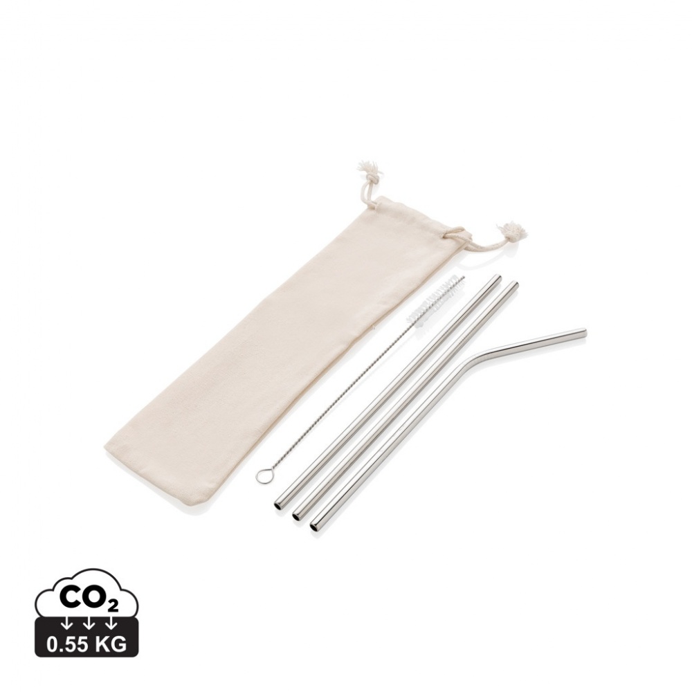 Logo trade promotional gifts image of: Reusable stainless steel 3 pcs straw set