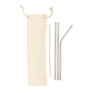 Logo trade promotional merchandise photo of: Reusable stainless steel 3 pcs straw set