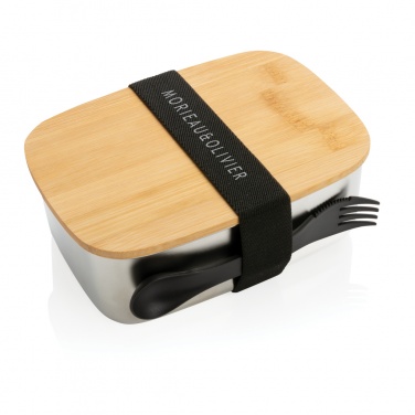 Logo trade promotional merchandise photo of: Stainless steel lunchbox with bamboo lid and spork