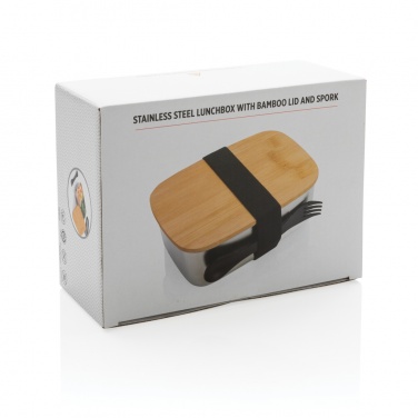 Logotrade promotional product picture of: Stainless steel lunchbox with bamboo lid and spork