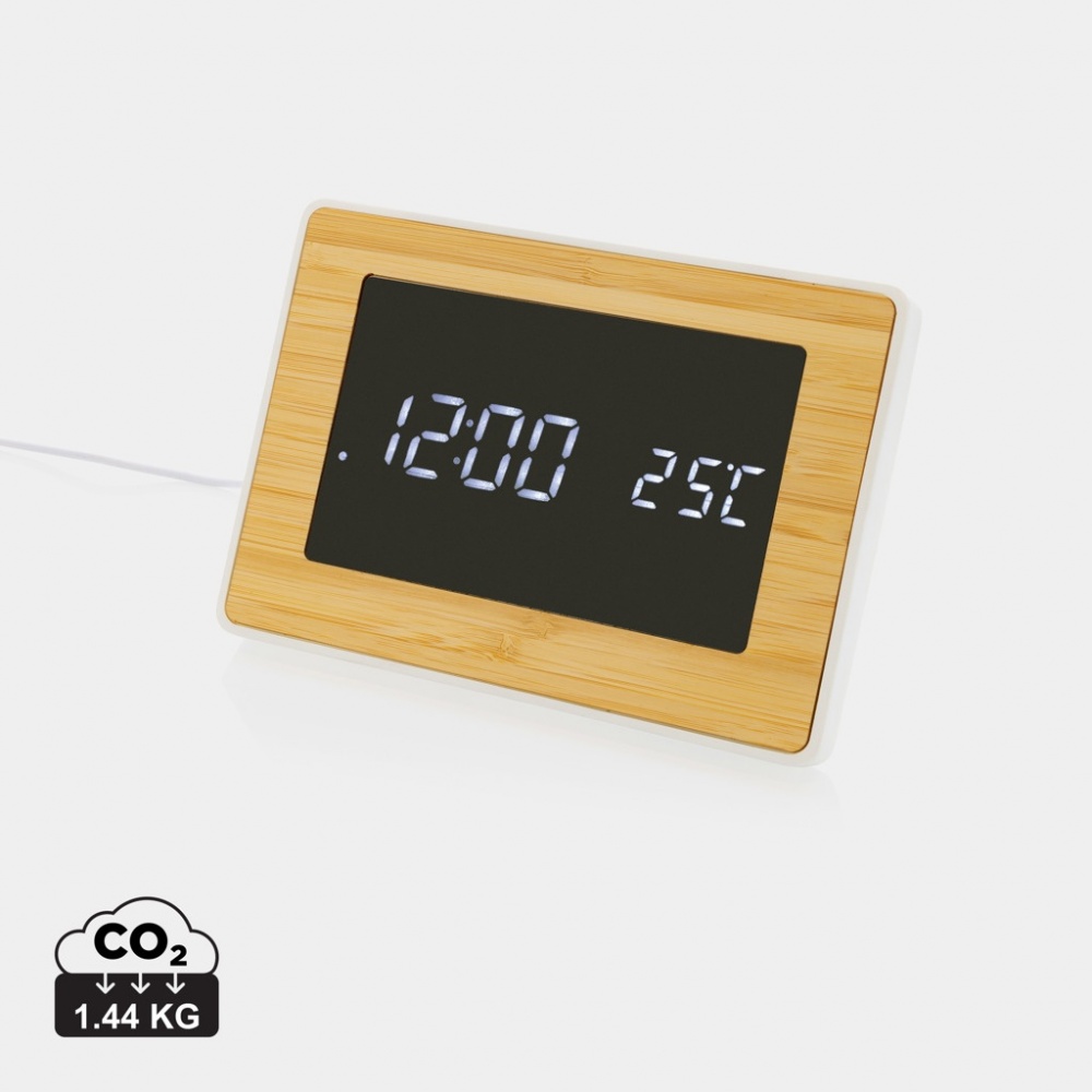 Logo trade promotional products image of: Utah RCS recycled plastic and bamboo LED clock