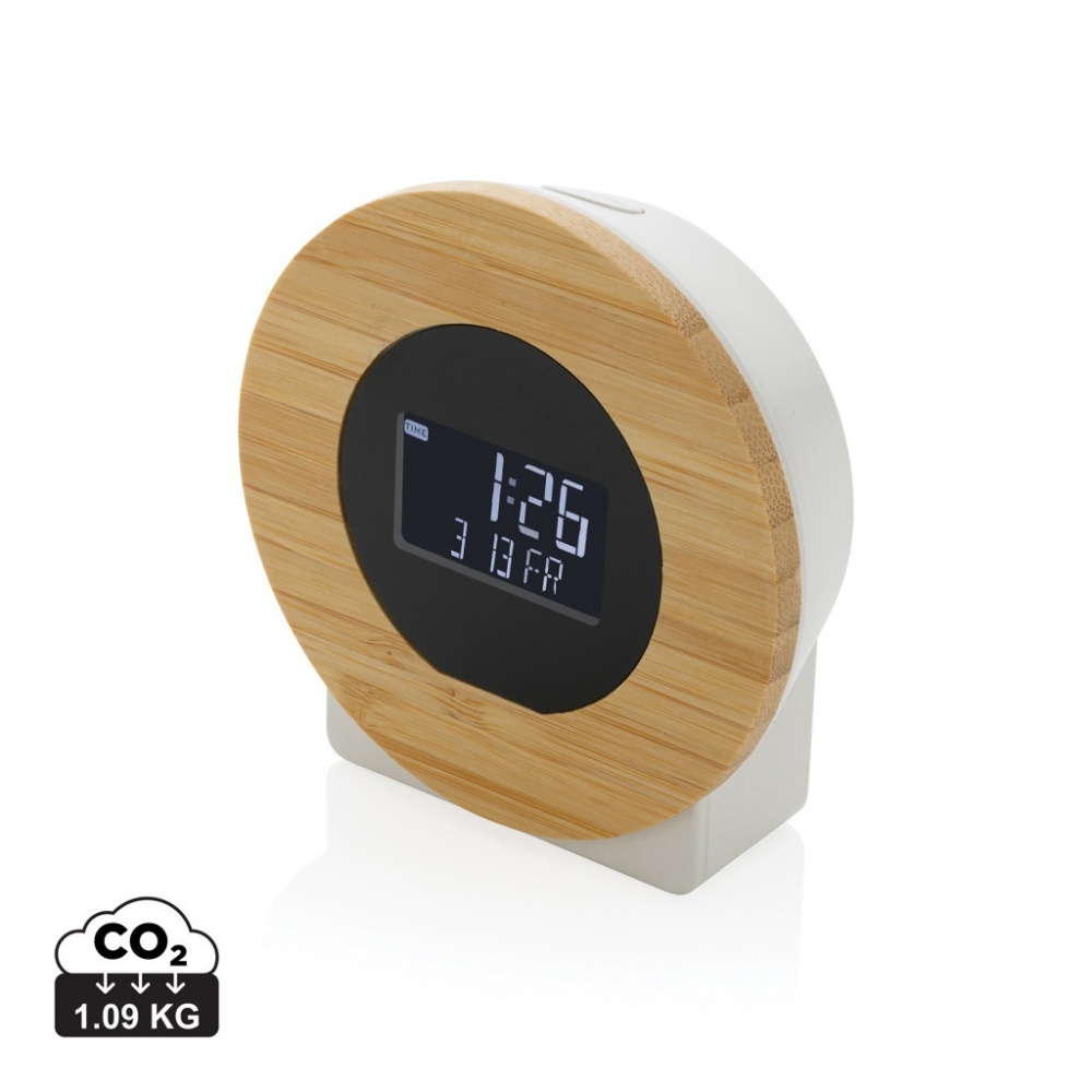 Logotrade promotional product image of: Utah RCS rplastic and bamboo LCD desk clock