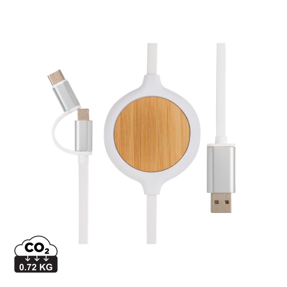 Logotrade promotional item picture of: 3-in-1 cable with 5W bamboo wireless charger