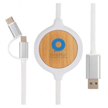 Logo trade promotional gifts image of: 3-in-1 cable with 5W bamboo wireless charger