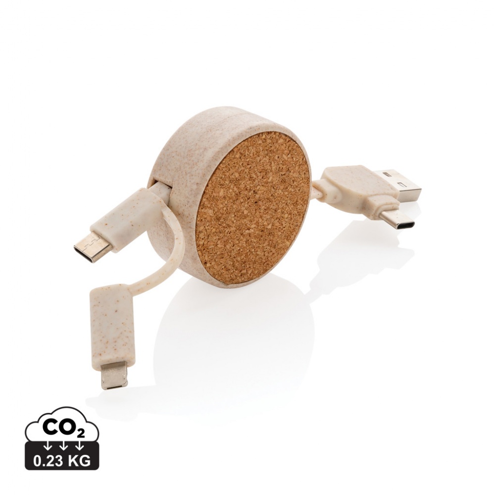 Logotrade promotional gift image of: Cork and Wheat 6-in-1 retractable cable