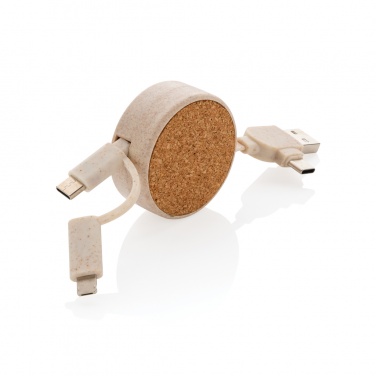 Logo trade promotional merchandise image of: Cork and Wheat 6-in-1 retractable cable