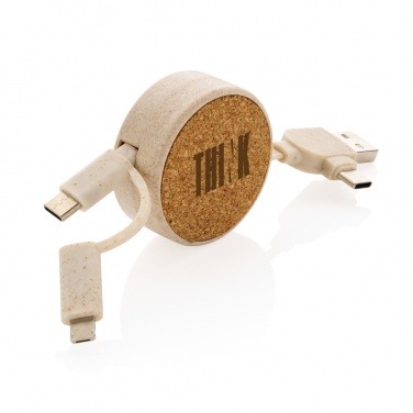 Logo trade promotional products picture of: Cork and Wheat 6-in-1 retractable cable