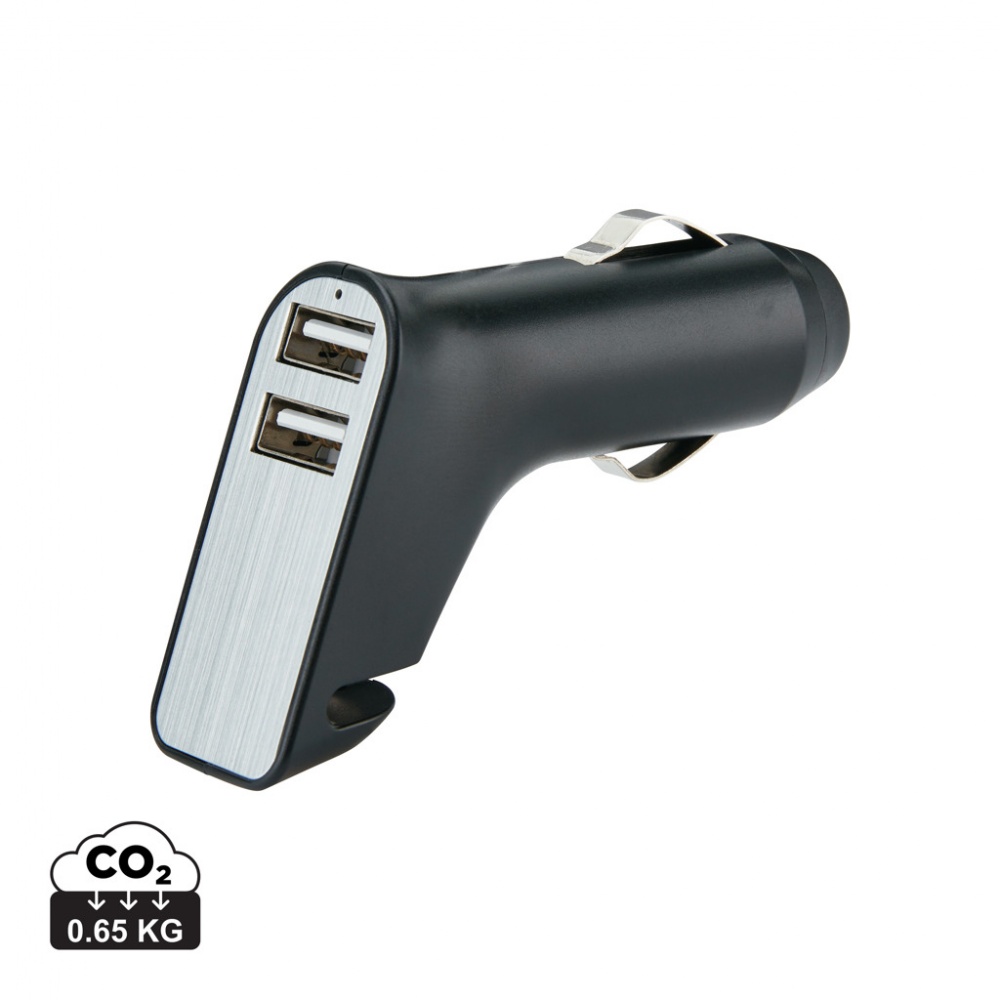 Logo trade promotional giveaways image of: Dual port car charger with belt cutter and hammer