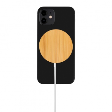 Logo trade advertising products picture of: 10W bamboo magnetic wireless charger