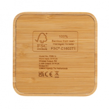 Logo trade promotional giveaway photo of: Bamboo 5W wireless charger with USB