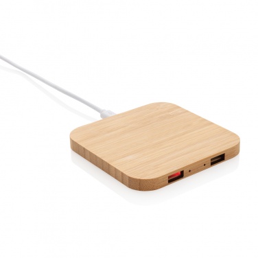 Logotrade business gift image of: Bamboo 5W wireless charger with USB