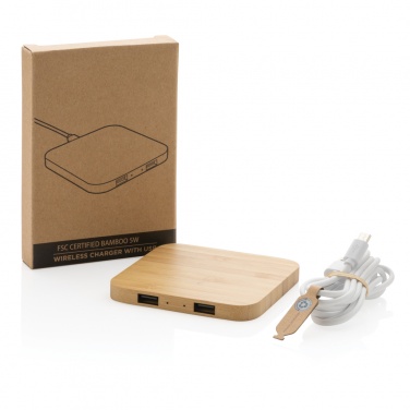 Logo trade promotional products picture of: Bamboo 5W wireless charger with USB