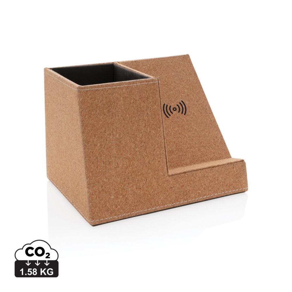 Logo trade promotional merchandise image of: Cork pen holder and 5W wireless charger