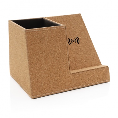 Logo trade promotional gifts picture of: Cork pen holder and 5W wireless charger