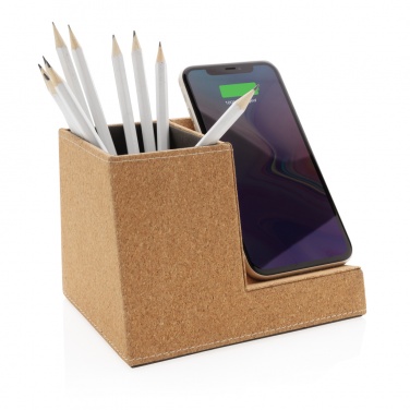 Logo trade promotional merchandise image of: Cork pen holder and 5W wireless charger