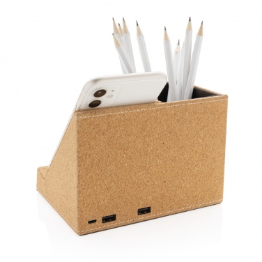 Logo trade promotional item photo of: Cork pen holder and 5W wireless charger