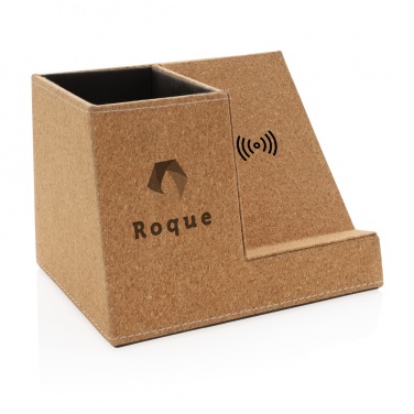 Logo trade advertising products image of: Cork pen holder and 5W wireless charger