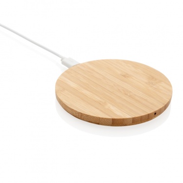 Logo trade corporate gift photo of: Bamboo 5W round wireless charger