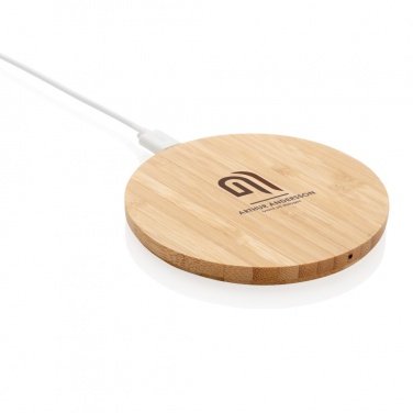 Logo trade corporate gift photo of: Bamboo 5W round wireless charger