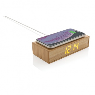 Logotrade promotional merchandise image of: Bamboo alarm clock with 5W wireless charger