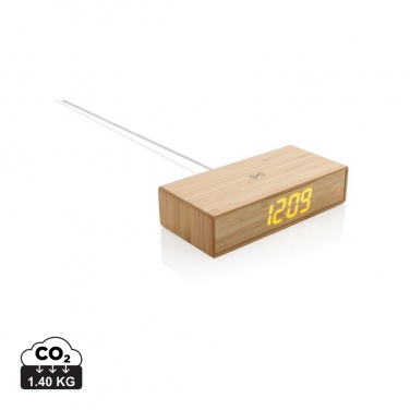 Logo trade promotional item photo of: Bamboo alarm clock with 5W wireless charger