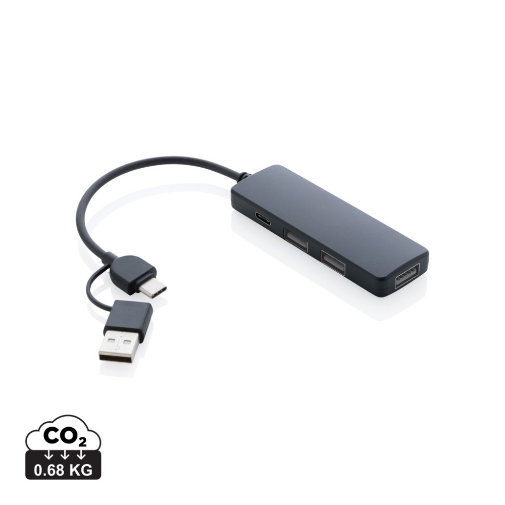 Logo trade promotional giveaways image of: RCS recycled plastic USB hub with dual input