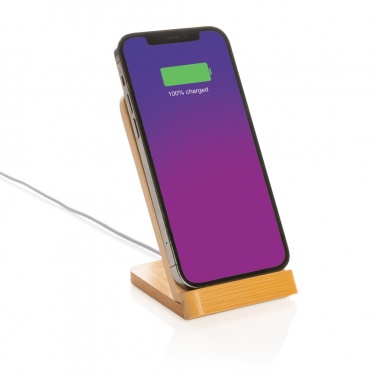 Logotrade promotional product image of: Bamboo 5W wireless charging stand