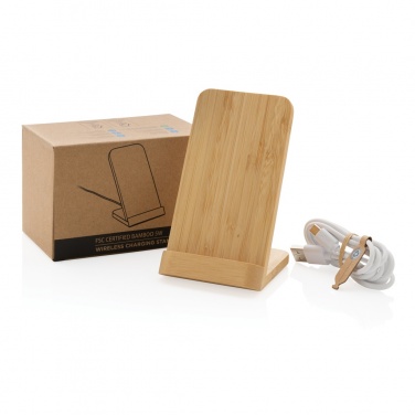 Logo trade business gift photo of: Bamboo 5W wireless charging stand